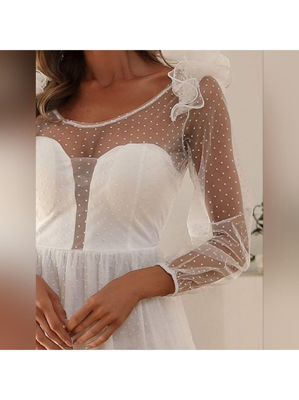 Missord White Dobby Mesh Ruffle Trim Sheer Maxi Dress Large - Picture 5 of 16